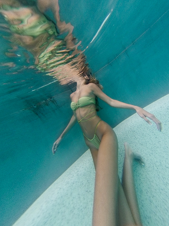 KT Management, Industry, and Ford Model Natalie Robben photographed underwater in a swimming pool by Joshua Pyles